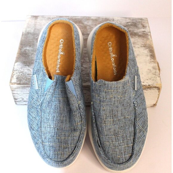 Ortho Comfoot Women's Slip On Mules Lt. Blue Tweed Casual Shoes Size 37 US 7 - Picture 2 of 11